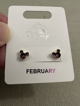 Disney Parks Mickey Mouse Faux Amethyst February Birthstone Stud Earrings Golden image 1