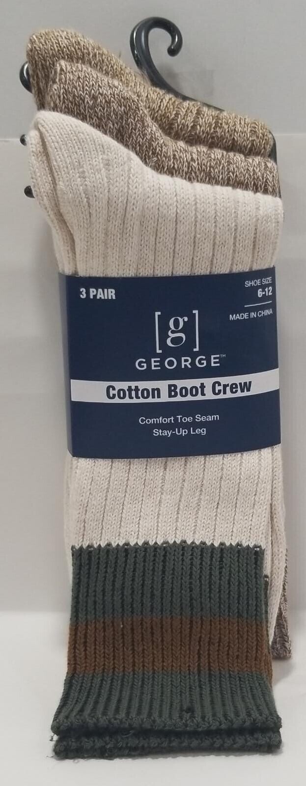 George Men's 3-Pack Cotton Rib Boot Crew Socks, Biege Size 6-12 - Socks