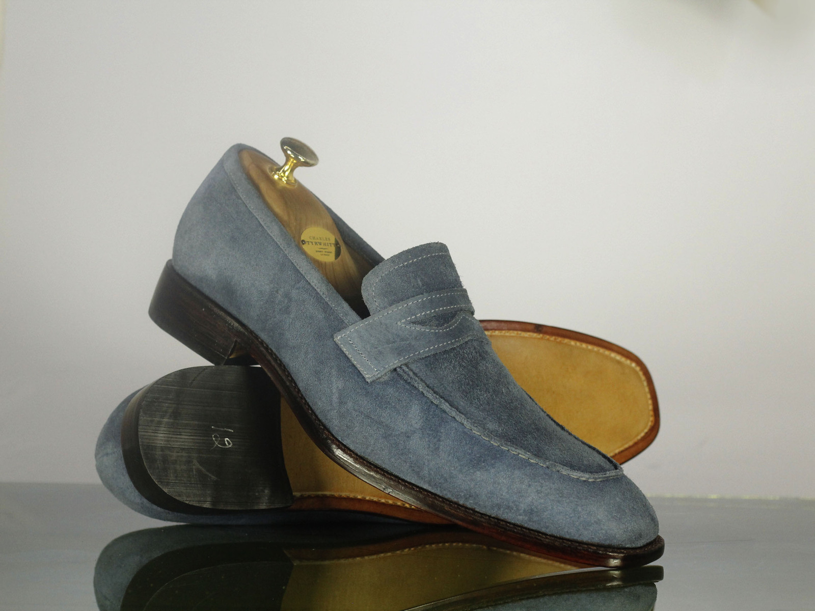 Handmade Men's Gray Suede Penny Loafer Shoes, Men Designer Dress ...