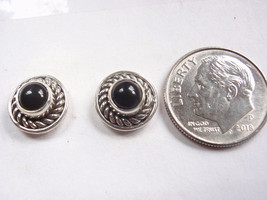 Round Black Onyx 925 Sterling Silver Stud Earrings with Rope Accent Perimeter - $13.49