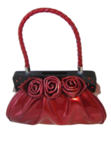 Red Faux Leather Money Bank Purse Handbag Top Slot Poly Stone Cash Savings Plug image 1