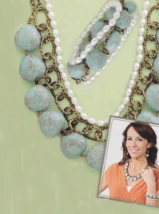 Premiere Designs Resort Chunky Turquoise Pearls Brass Chain Necklace & Bracelet - $28.78
