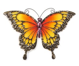 Orange Monarch Butterfly Suncatcher Hanging Glass  Metal 17" Wide Wall Garden