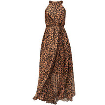 Sleeveless Plus Size Leopard Chiffon Dress Maxi Summer Beach Leopard Dresses