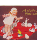BARGAIN U/S Flatscher Cute Girl On BLanket of Rabbits Antique Easter Postcard - $8.00