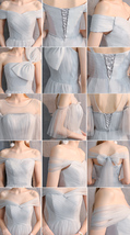 Floor Length Maxi Bridesmaid Dresses Tulle Wedding Dress Light Gray Off Shoulder image 8