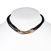 Multi Strand Gold Tone Jet Black Faux Suede Choker Necklace - $23.99