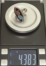 Vtg Native American Turquoise Coral Inlaid Sterling Silver Ring Hallmark Sz 3.5 image 6