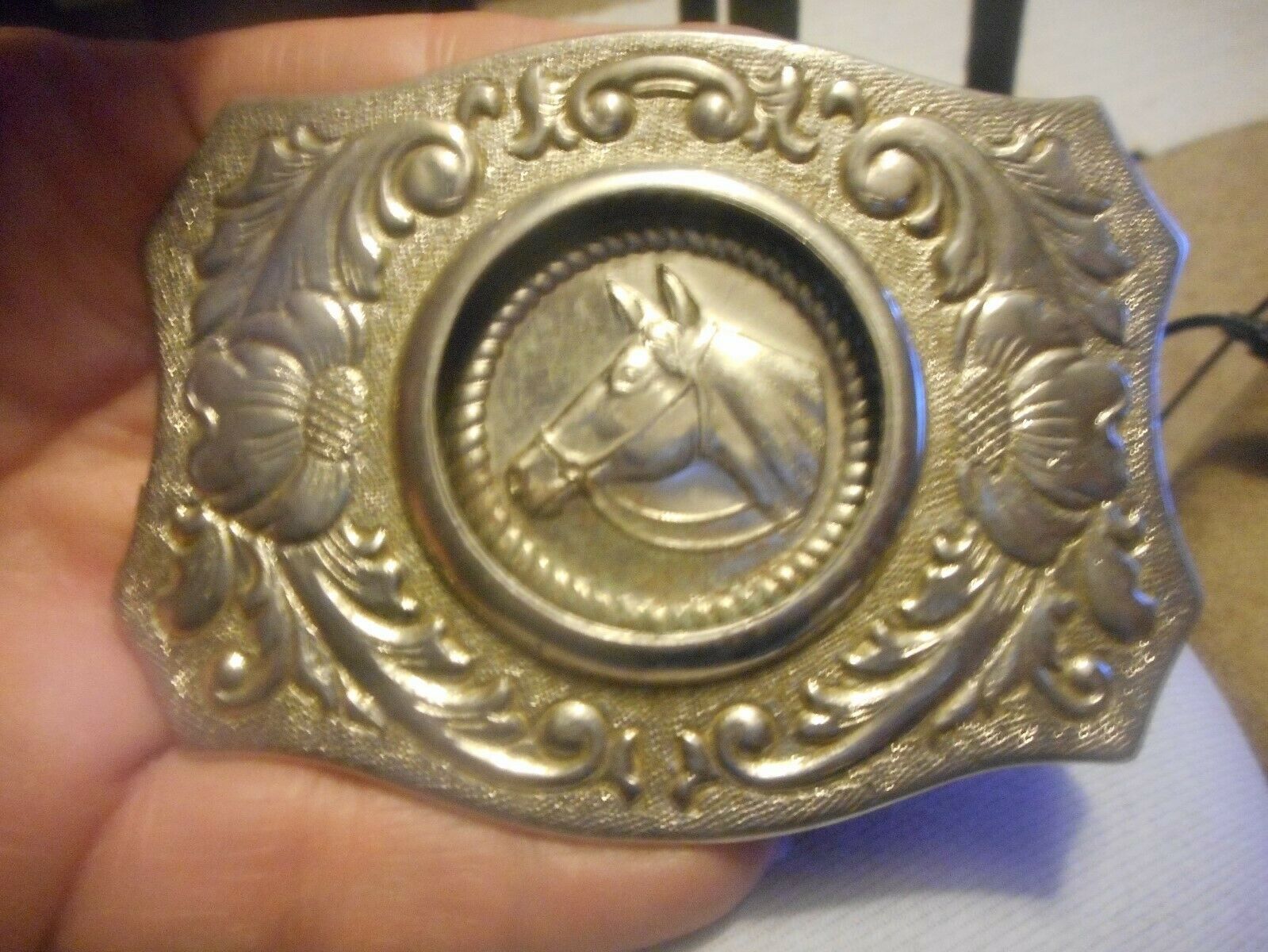 Vintage Western Cowboy Gold Plated Horse Head Belt Buckle by Chambers