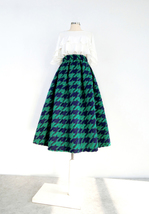 Winter Green Houndstooth Skirt Pleated Midi Party Outfit Women Woolen Skirt Plus image 2