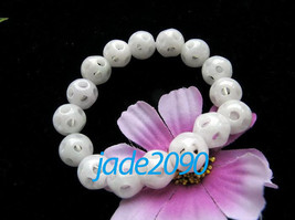 Free Shipping - Hand carved jade Skull bracelet , natural white Jadeite Jade car - $30.00
