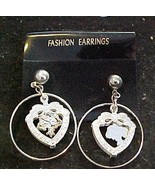 Dangle Earrings HeartShaped Silver Color - Pierced Ears - $4.75