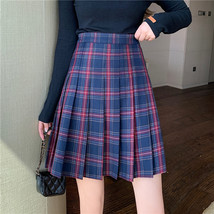 Knee Length Pleated Plaid Skirt Women Plus Size Navy Black Pleated PLAID SKIRTS image 10