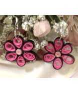 Paper Quilled Pink and Black Flower Earrings New Handcrafted - $14.99