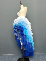 BLUE White High Low Layered Tulle Skirt Holiday Outfit Hi-lo Tulle Maxi Skirts image 2