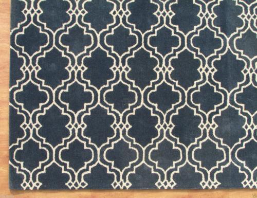 Moroccan Scroll Tile Indigo Blue Handmade Persian Style Woolen Area Rug - 4' x 6 - $349.00