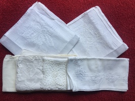  Set of 6 vintage embroidered white handkerchiefs (mixed set) image 1