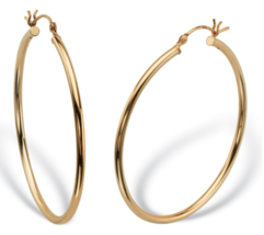 Polished Tubular Hoop Earrings In 18K Gold Tone Sterling Silver 1 5/8" - $113.99