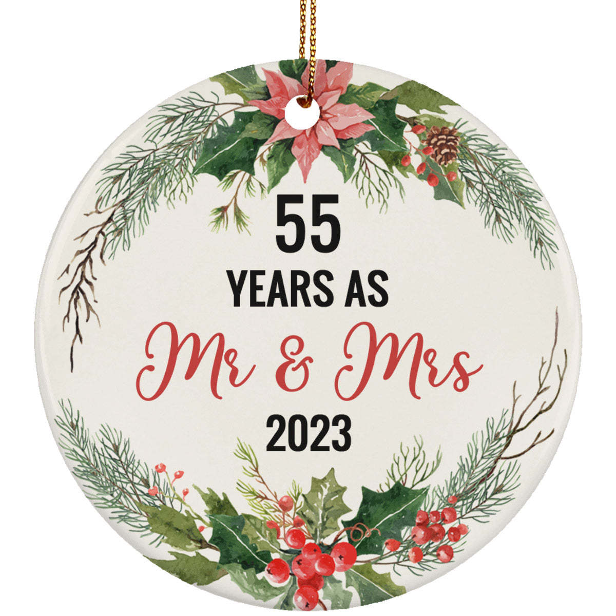 55th Wedding Anniversary Ornament 55 Years As Mr And Mrs Wreath ...