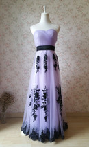 LIGHT PURPLE Strapless Sweetheart Neck High Waist Embroidery Maxi Wedding Dress 