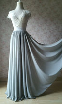 Silver Gray Chiffon Bridesmaid Skirt Floor Length Chiffon Wedding Party Skirt image 2