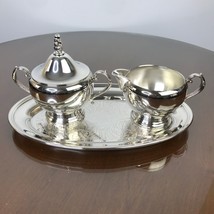 Sugar Bowl and Creamer Set Silver Plated Tray Vintage Oneida Maybrook 3 Piece - $24.89