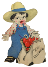Gibson Cinti Vintage Valentines Day Card Bag of Hearts Cowboy Hat Farmer... - $9.99
