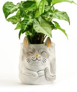 Grey Cat Pet Planter Adopt Jinx - Plant Parent Buddies Ceramic Drainage - $29.69