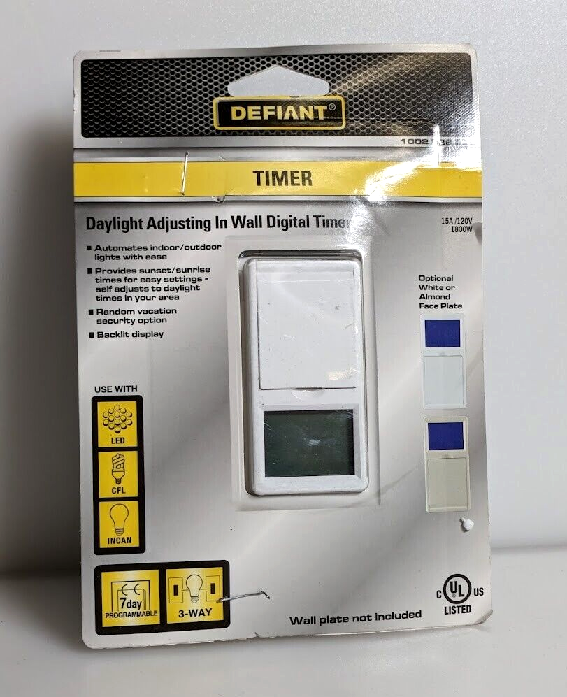 Defiant 15 Amp InWall 3Way Daylight Adjusting Digital Timer Switch