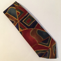 Tie One On Abstract Mens Necktie Unique Shapes Burgundy Blue Green Gold ... - $20.00