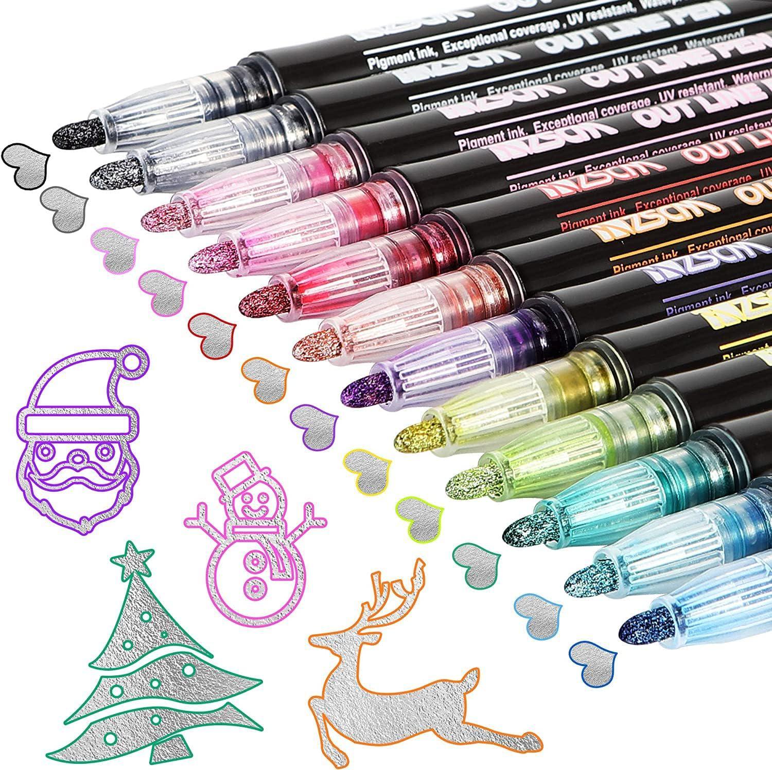 12 Color Doodle Dazzle Shimmer Markers Set Outline Super Squiggles For Gift  Card