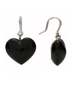 Baccarat Crystal Black Heart Wire Drop Earrings Coeur Onyx Sterling Silv... - $195.00