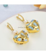 GG Jewelry Natural Blue Larimar white Pearl Golden Plated Heart-Shaped D... - $37.67