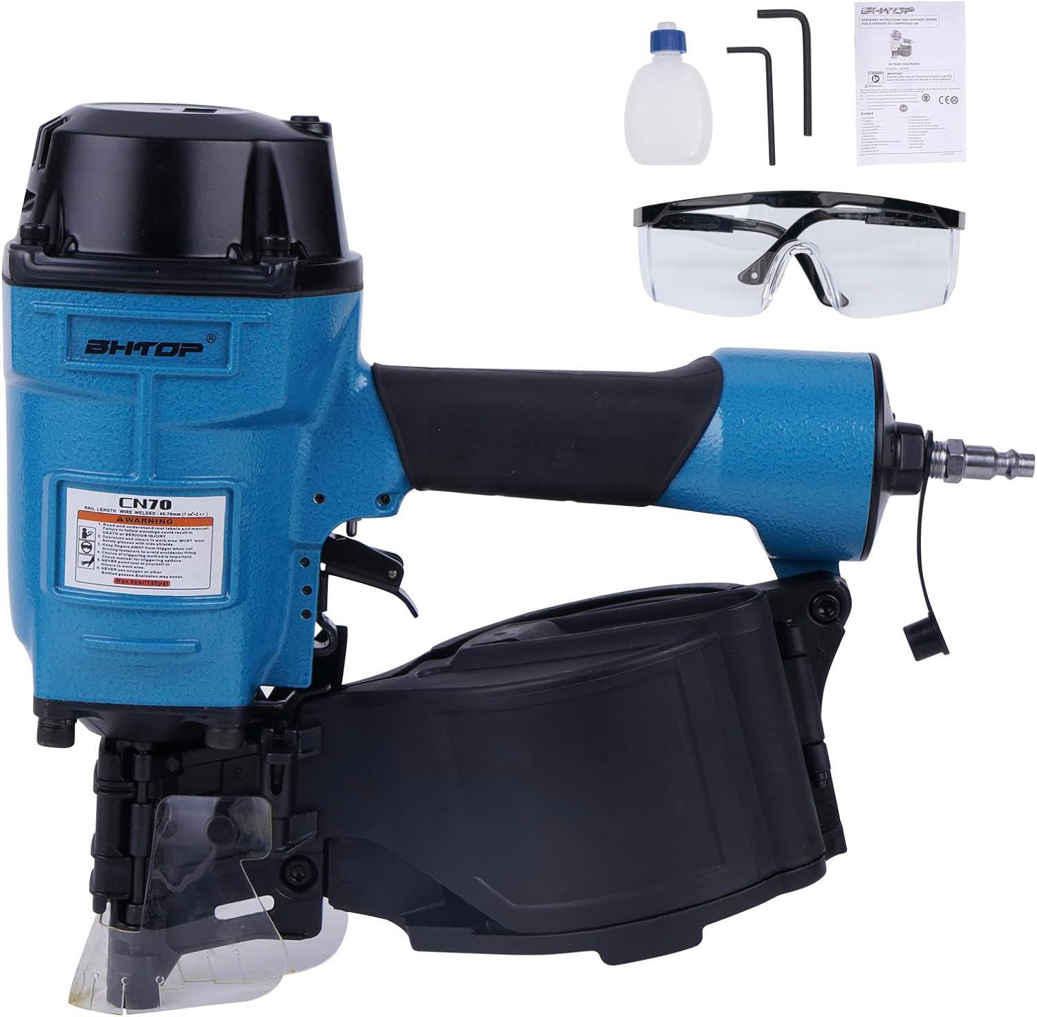 BHTOP CN70 Coil Siding Nail Gun, 15 Degree Pneumatic Siding Air