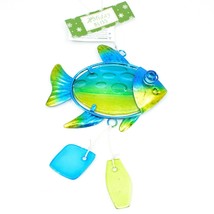Metal &amp; Glass Blue Green Fish Coastal Beach Ocean Marine Suncatcher Orna... - $18.80