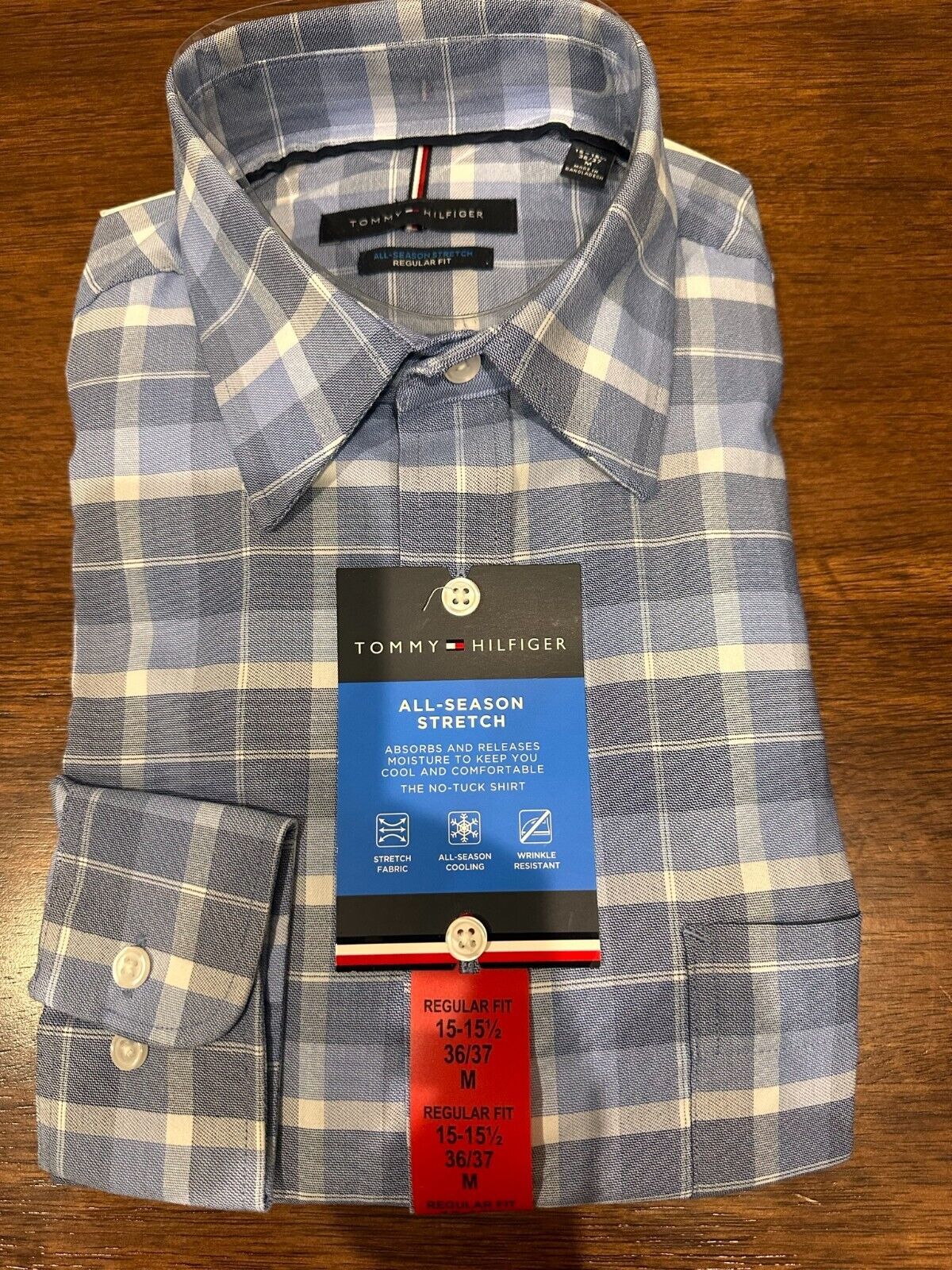 TOMMY HILFIGER Mens Red Check Collared Slim Fit Dress Shirt M 15- 34/35 