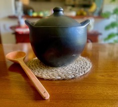 Handmade Clay Low Pot for Cooking with Lid, Unglazed Terracotta