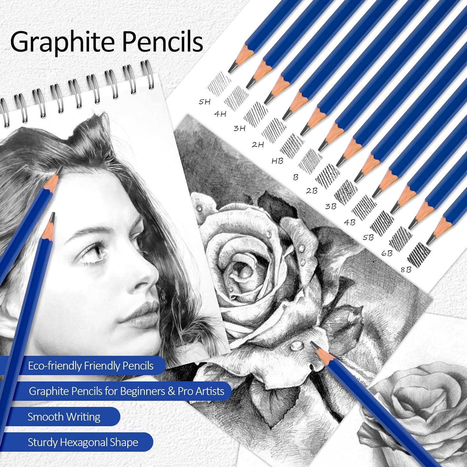 KALOUR 33 Pieces Pro Drawing Kit Sketching Pencils Set,Portable Zippered Travel Case-Charcoal Pencils, Sketch Pencils, Charcoal Stick,Sharpener