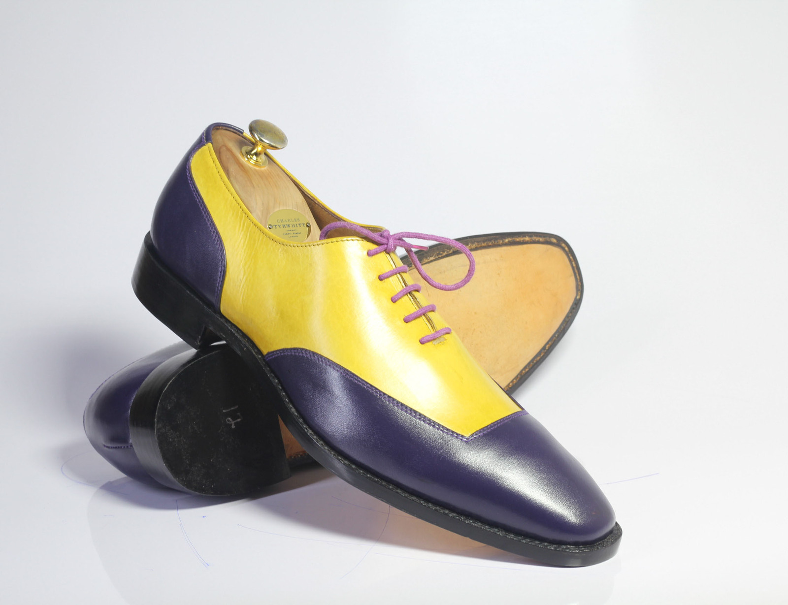 Handmade Men Yellow Black Leather Two Tone Lace Up Shoes, Men Dress 