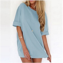 Loose Tunics Nine Solid Colors Short Sleeved Long Pullover Tank Top Shirt Dress image 5