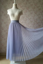 Gray Full Long Pleated Skirt Women High Waisted Gray Pleated Tulle Maxi Skirt 