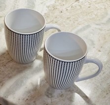 Royal Norfolk White Striped Stoneware Coffee Mugs Dinnerware Cups-Set Of 2-Rare - $29.58