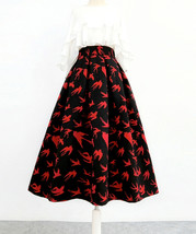Women Vintage Inspired Red Black Midi Party Skirt Wool-blend Pleated Party Skirt