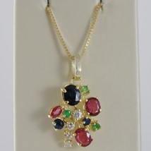 18K YELLOW GOLD FLOWER NECKLACE DIAMOND SAPPHIRE RUBY EMERALD MADE IN ITALY - $2,114.50