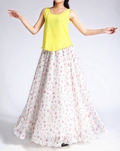 Summer MAXI Floral SKIRT Plus Size White Flower Maxi Chiffon Skirt Beach Skirt