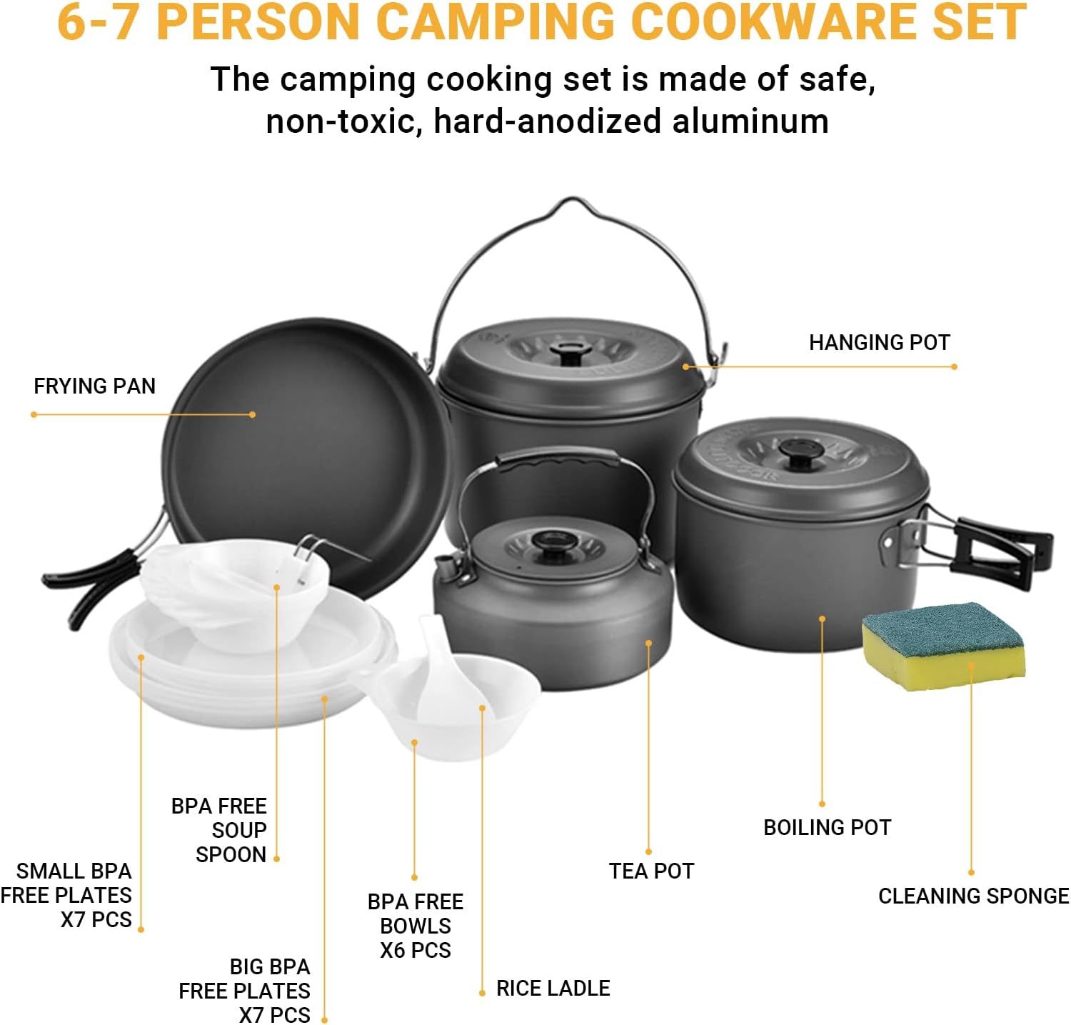 NEW! Camping Cookware Set 304 Stainless Steel 8-Piece Pots & Pans - Wealers