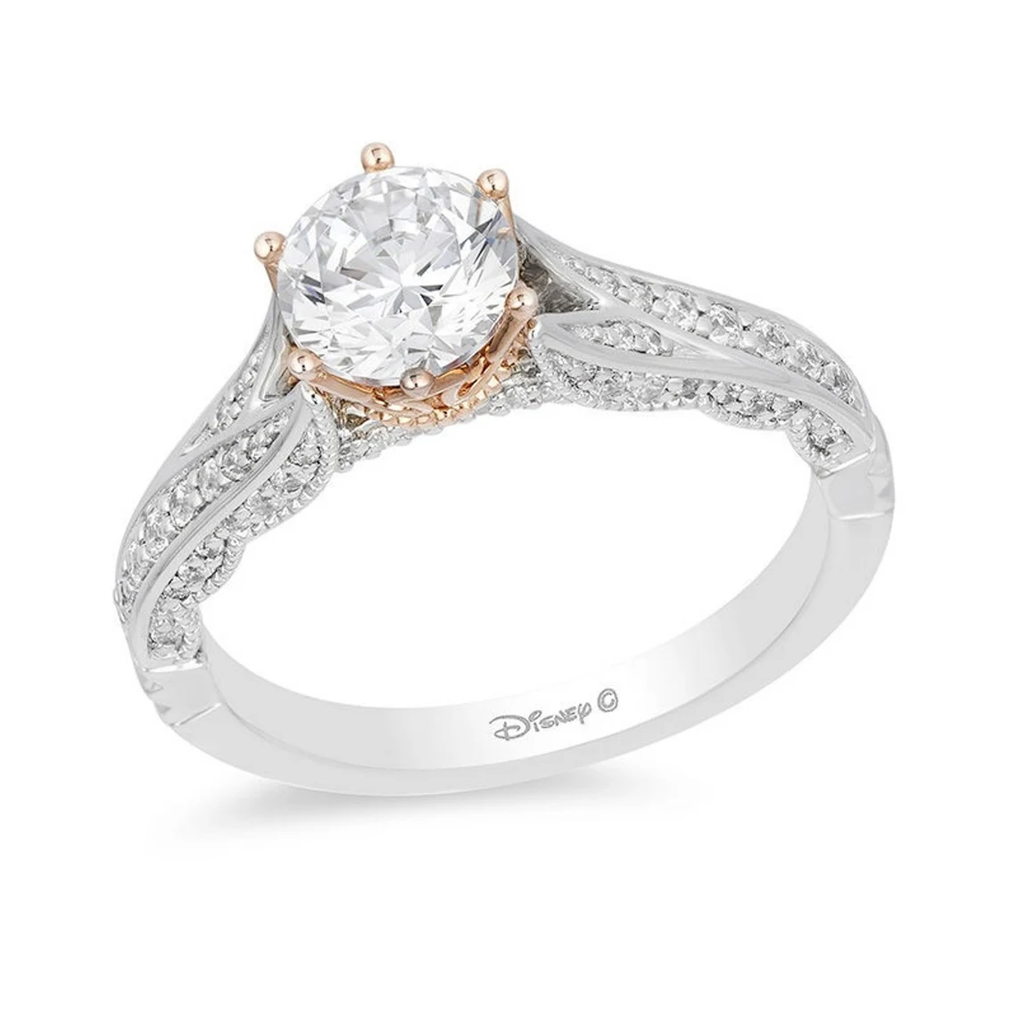 enchanted disney princess 1-1/4 ct diamond crown vintage-style engagement ring