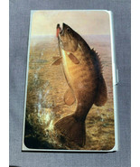Business Card Holder Light Weight Anodized Aluminum Vintage Bass Fish - $12.95