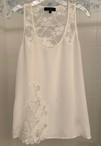 SANCTUARY CLOTHING WOMEN&#39;S WHITE SILK &amp; FLORAL LACE TOP BLOUSE SHIRT EUC - $19.99