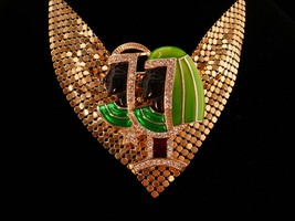 Vintage Cleopatra necklace - gold &amp; Enamel Egyptian brooch set - Goddess... - $145.00